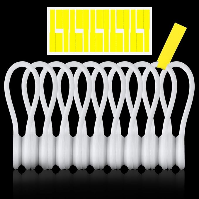 Kanemc 7.9'' Magnetic Cord Ties with Tags,Magnetic Twist Ties(10PCS-White) | Magnetic Cable Ties with Strong Magnet for Bundling Cables,Silicone Magnetic Cable Organizer Ties for home,Office,School