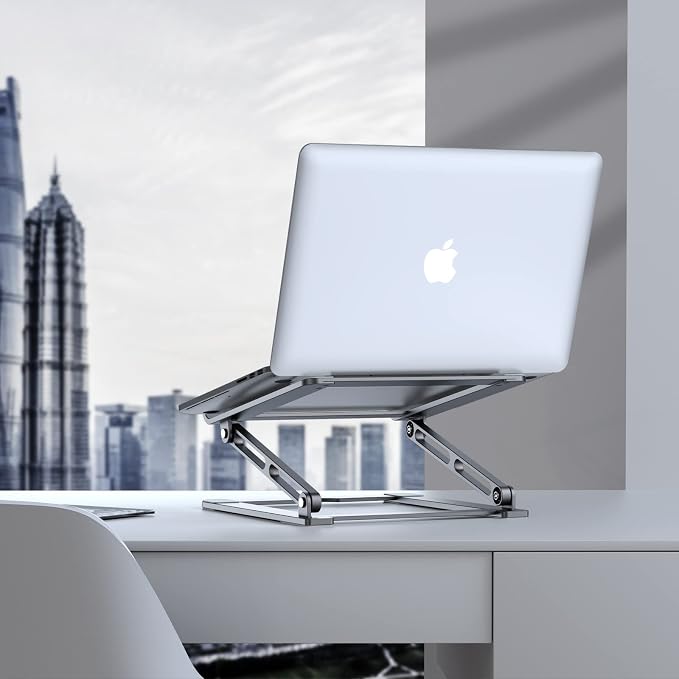 Laptop Stand for Desk - Adjustable Laptop Holder, Portable Laptop Riser with Multi-Angle Height Adjustable Computer Stand for MacBook Air/Pro and More Notebooks 10-17.3" - Grey