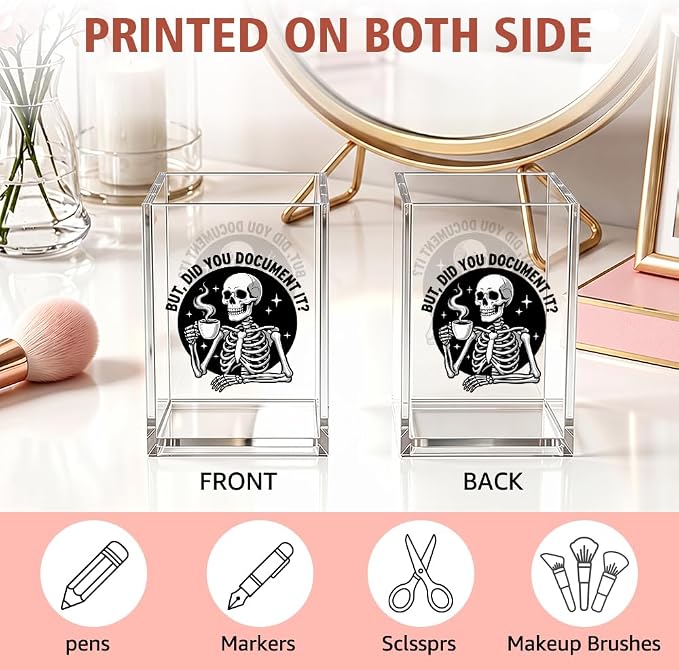 But Did You Document It Halloween Acrylic Pencil Holder Cup Gifts | Sarcastic Office Gifts for Coworker Boss Nurse HR, Funny Skeleton Pen Holder, Office Desk Decor Organizer Accessories