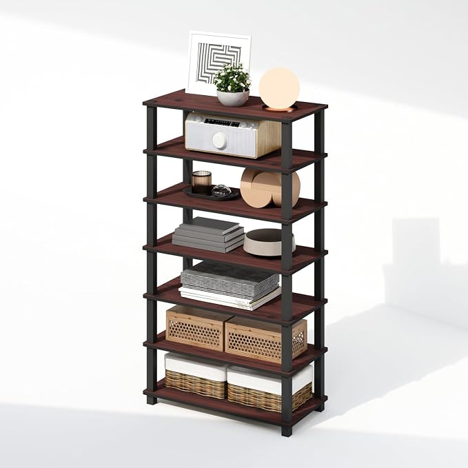 Furinno Turn-N-Tube Storage Shelves Set of 2, 4-Tier Stackable Standing Shelf, Open Corner Shelf, for Organization and Storage, Living Room, Garage, Home Office, Dark Cherry