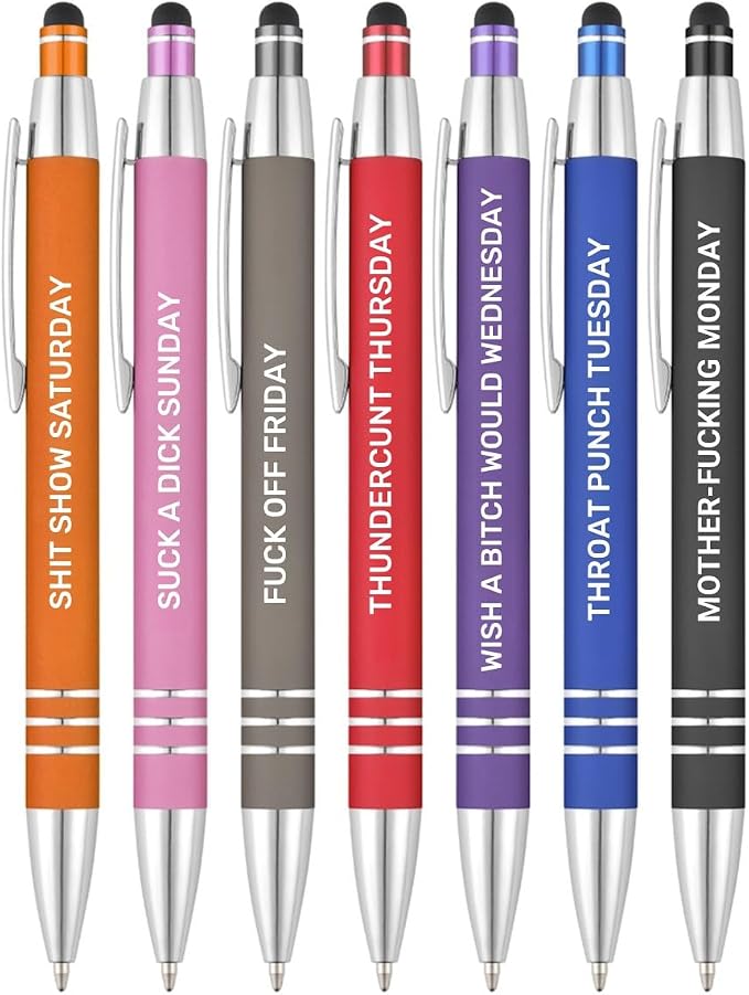 Funny Ballpoint Pens -Offensive Days Of The Week Pen Quotes, Funny Pen Set of 7 Adult Humor Pens, Sarcastic Daily Pen Set,Black Ink (7pcs week pens)