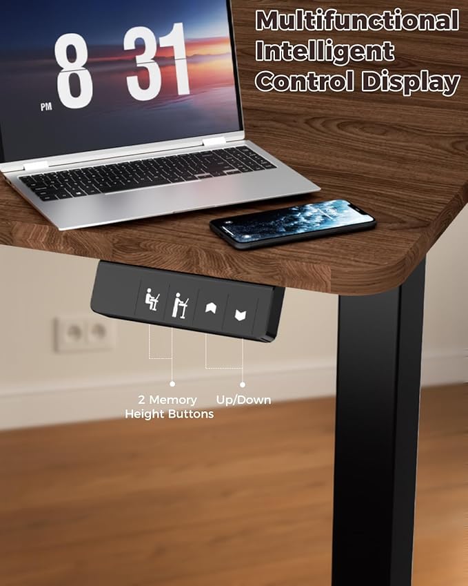 Electric Standing Desk 48" x 24", Height Adjustable 28"-46", Sit Stand Desk with Memory Presets, Smooth & Quiet Motor, Reinforced Frame, Easy Assembly, Ergonomic Home Office Desk