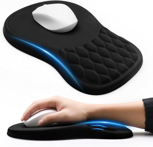 Ergonomic Mouse Pad with Wrist Rest, Memory Foam Mousepad with Wrist Support and Non-Slip PU Base for Pain Relief, Massage Bulge Mouse Mat for Office, Home, Computer Desk (Black)