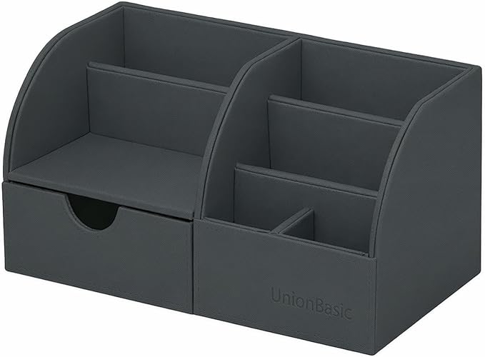 UnionBasic Desk Organizer - Multifunctional Leather Desktop Pen Holder Storage Box - Business Card/Pen/Pencil/Mobile Phone/Stationery Holder, Taiga Dark Gray