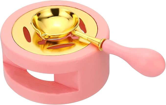 PATIKIL Seal Kit, Warmer With Melting Spoon, Retro Melt Stove Pot Furnace Tool for Wax Sealing Beads, Stamp Letter Envelope, Pink