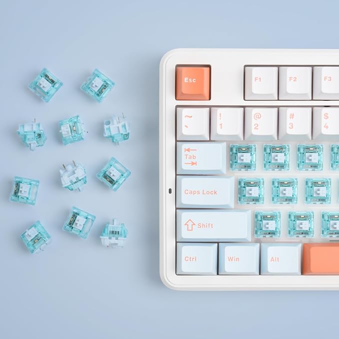 ELUTENG Ice Blue Mechanical Keyboard Switches 100 Pieces 48gf Tactile Switches for Gaming Mechanical Keyboards 5 Pins POM Stem Pre Lubed Key Switches Compatible with MX Mechanical Keyboard Switch Set