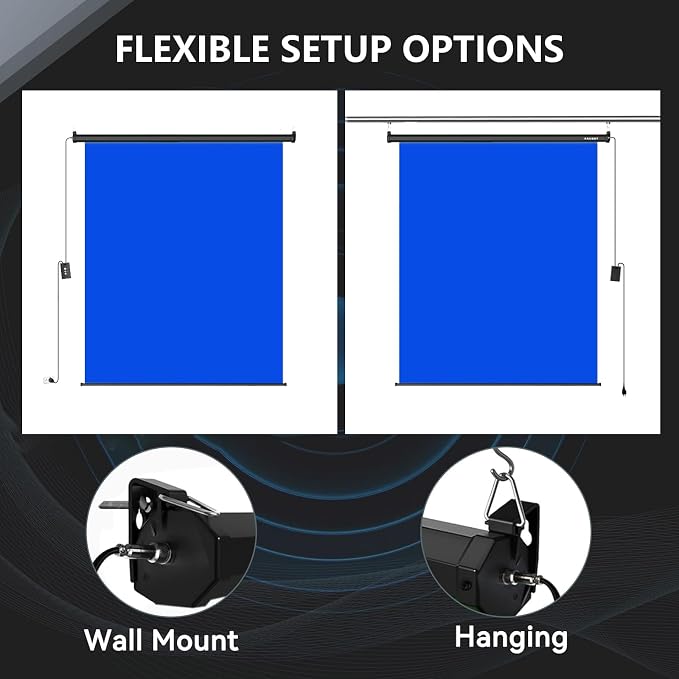 RAUBAY Motorized Pull Down Blue Screen - 78.7" x 86.6" Collapsible Wall-Mount Background for Professional Video Production, Chroma Key Backdrop for YouTube, TikTok, Streaming, Video Conferencing
