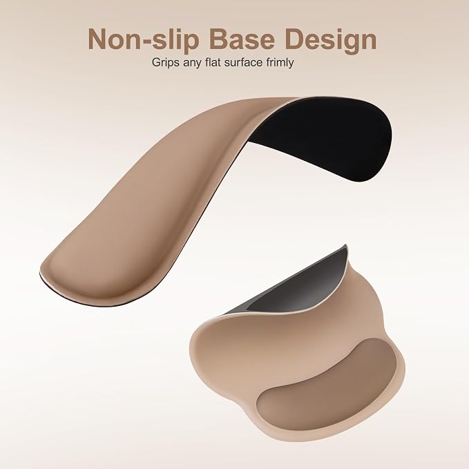 MOSISO Wrist Rest Support for Mouse Pad&Keyboard Set, Streamline Ergonomic Mousepad&Coaster Non-Slip Base Home/Office Pain Relief&Easy Typing Pad with Soft Cloth&Silicone Lining, Mocha