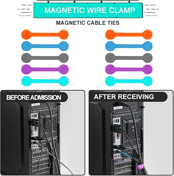 Kanemc Magnetic Cable Ties,Silicone Cord Twist Ties(10-Pack 5 Colors) | Magnetic Cord Organizer for Bundling Earphone,Magnet Strap for Charging Wire Organizer, Earphone Cords Wrap, Fridge Magnets
