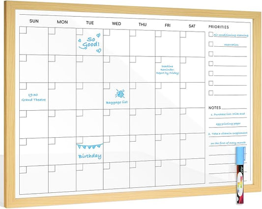 Large Acrylic Calendar for Wall, 24" X 18" Wood Grains Frame Clear Acrylic Wall Calendar, Clear Wet & Dry Erase Board Hanging Monthly Planner for Office, Home or School