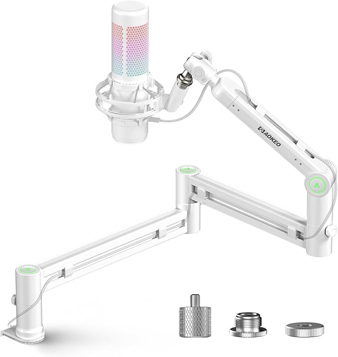 Microphone Arm,Aokeo AK-58i Desk Low Profile Mic Boom Arm Stand,Suitable For Blue Yeti,Snowball iCE,HyperX QuadCast,SoloCast,Elgato Wave,Etc（White）