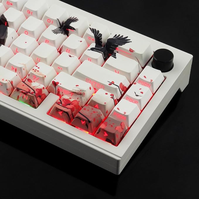 PBT Keycaps - Side Print Keycaps, Shine Through Custom Key caps 75 Percent, Ink Painting Keycap Set Dye Sub & Double Shot, 131 Keys Cherry Profile Keyboard Keycap for Mechanical Keyboard, Wuxia