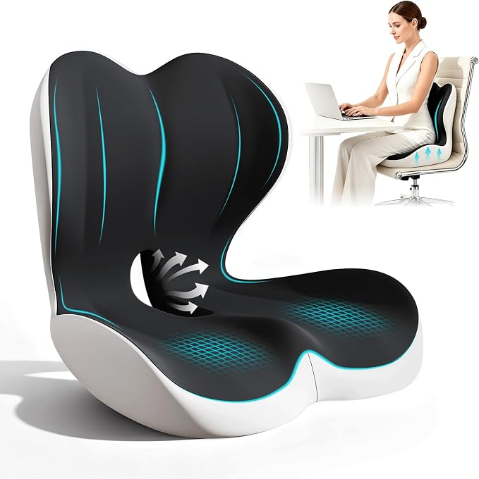 Seat Cushion for Office Chair and Car, L-Shaped Memory Foam Truck Driver Seat Cushion, Ergonomic Sciatica & Tailbone Pain Relief Cushion with Non-Slip Breathable Cover, Back Support for Office Chair