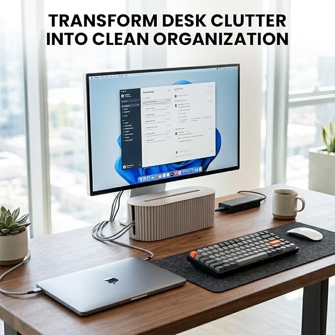 Cable Management Box – Home & Office Desk Cord Organizer Hide Power Strip & Under Desk TV Computer Wire Pet Friendly Child-Proof Floor Cord Management Cover - Beige