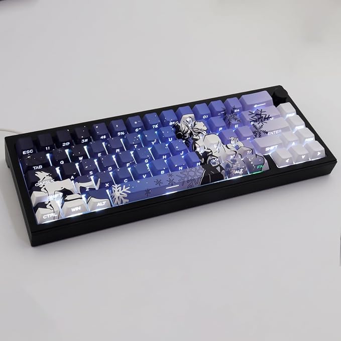 Sunzit Keycaps - Side Print Keycaps 75 Percent, Shine Through Custom Key caps, Japanese PBT Keycap Set Dye Sub, Double Shot, 131 Keys Cherry Profile Keyboard Keycap for Mechanical Keyboard, Snow Wolf