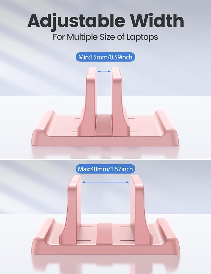 Vaydeer Vertical Laptop Stand Holder Plastic Adjustable Desktop Notebook Dock Space-Saving 3 in 1 for All MacBook Pro Air, Mac, HP, Dell, Microsoft Surface, Lenovo, up to 17.3 inches (Pink)