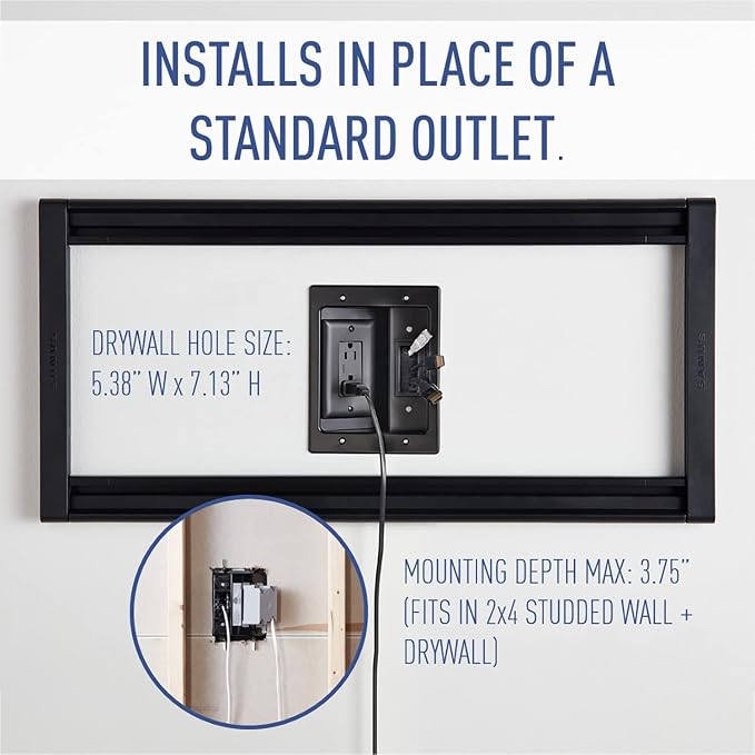 Legrand - On-Q in-Wall TV Cable Management Kit, Recessed Power & Low Voltage Bridge for TVs, UL Listed DIY Wire Hider Solution, HT2102BKV1, Black