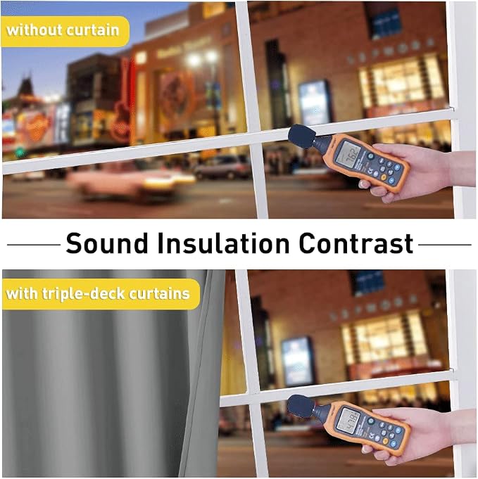 NICETOWN 3-in-1 Dampen Noise Blackout Thermal Reducing Curtains, Heavy Full Light Shading Drapes with Detachable Liner for Villa/Hall/Dorm Window（Silver Grey, Package of 2, 52" Wide x 90" Long