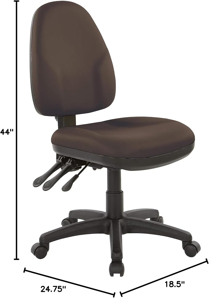 Office Star Ergonomic Dual Function Office Task Chair with Adjustable Padded Back and Built-in Lumbar Support, Armless, Dillon Java Fabric