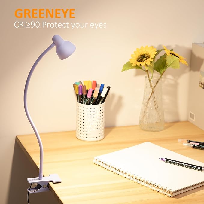 LiFMIRA Clip on Lamp USB Reading Light, 3 Color Modes, 10 Brightness Dimmable, Flexible Gooseneck Desk Lamp with Clamp, Eye Care Clip on Light for Bed Headboard Desk Home Dorm