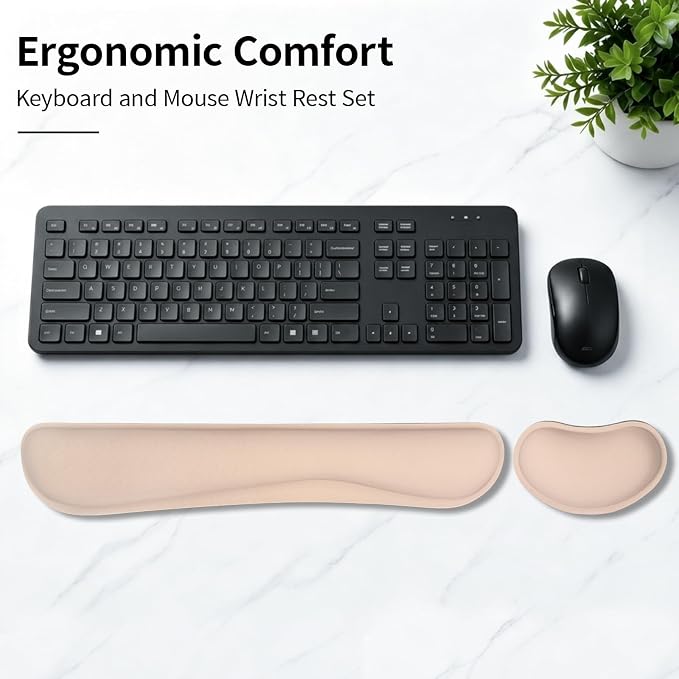 Bloss 2 Wrist Rest Support for Mouse Pad & Keyboard Set, Ergonomic Design Wrist Support Pad for Keyboard, Soft Memory Foam Desk Pads Support Hand and Arm Easy Typing Pain Relief - Beige