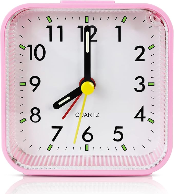 Lamisola Small Pink Kids Desk Alarm Clock, Analog Travel Battery Operated Clock,Quieter Bedside Clocks for Girls' Bedrooms Bathroom Living Room Kitchen Shelf Clocks