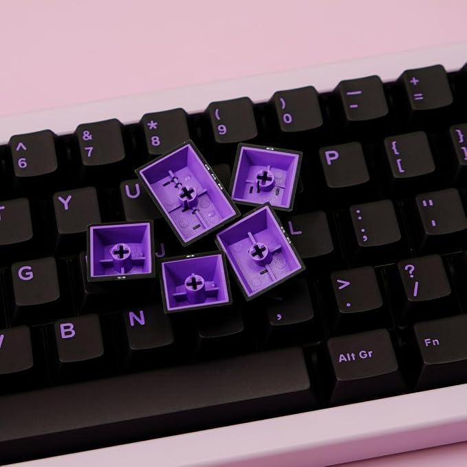 Sumgsn 114 Keys Translucent Keycaps Cherry Profile Doubleshot Black Purple Keycap Set Fit for 60% 65% 75% Cherry Mx Switches Mechanical Keyboards
