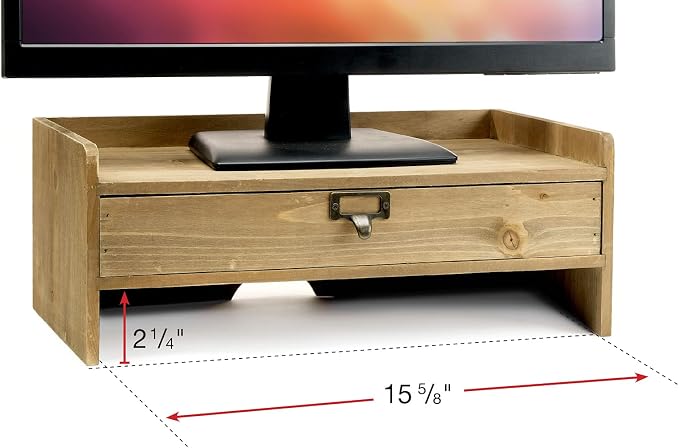 Excello Global Products Wooden Monitor Stand: Includes Drawer for Desktop Organization of Notebooks, Pens, Pencils & Office Supplies (Brown)