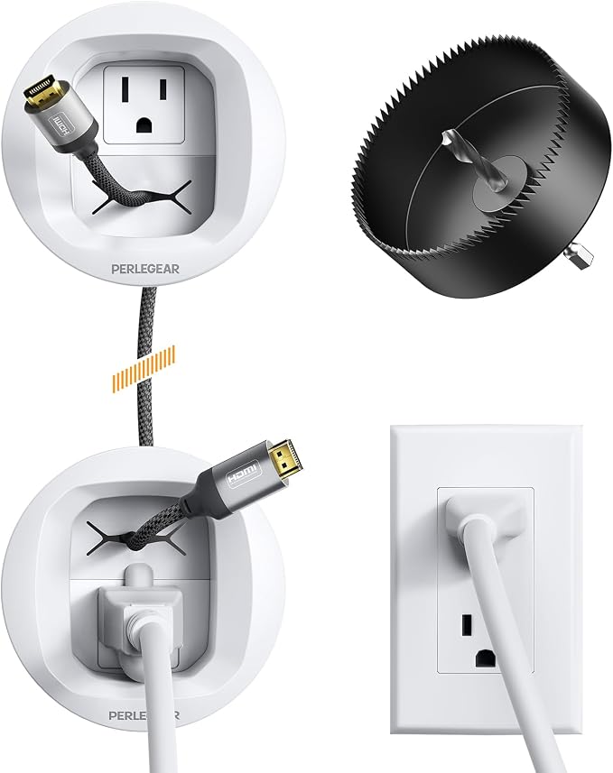 Perlegear in-Wall Cable Management Kit, TV Cord Hider for Wall Mounted TV and Speakers, Power and Low Voltage Wire Management. Includes Drill Template, Dust Bag and Drill Attachment for Easy Install
