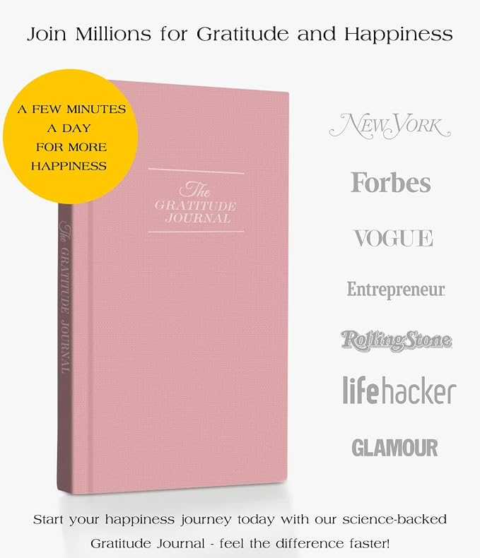 The Original Gratitude Journal with Inspiring Prompts & Quotes for Mindfulness, Reflection & Personal Growth - Daily Wellness Journal for Men & Women - Luxurious Linen Pink Cover