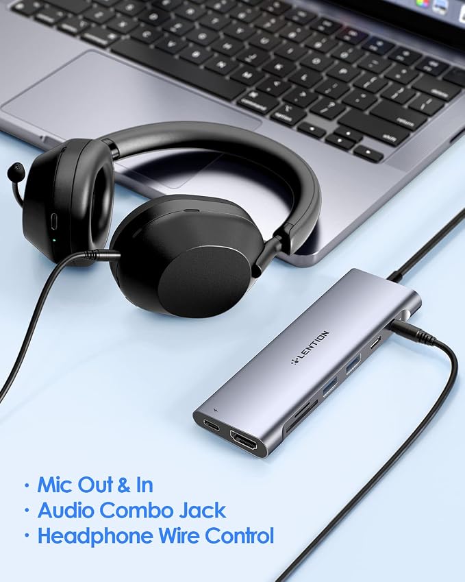LENTION 3.3FT Long Cable USB C Hub with 4K HDMI, 100W PD, USB 3.0 A&C Data, Card Reader&LED Indicator for MacBook Pro/Air, Dell XPS, HP, Chromebook, Stable Driver Adapter (C37-1M, Space Gray)