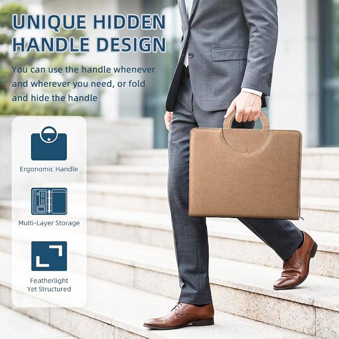 Zippered Padfolio Portfolio Binder, 40 Sleeves & Tablet Holder Case | Features 40 transparent sleeves, tablet pocket & writing pad. Textured leather for office & travel. Secure zipper closure.