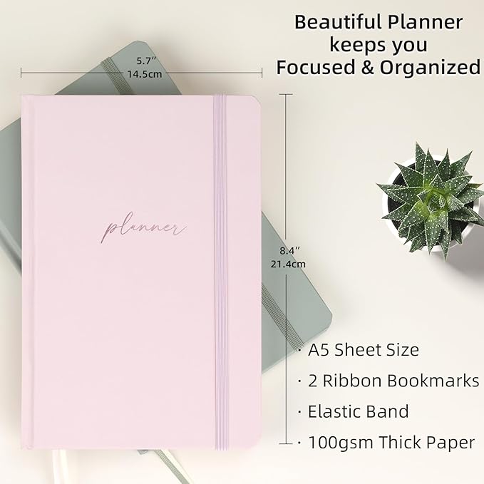 2026 Planner - Undated Monthly, Weekly & Daily Planner for Planning Your Success - To Do List, Habit Tracker, Hardcover, Aesthetic, Academic, Stylish School or Office Supplies (Pink, A5)