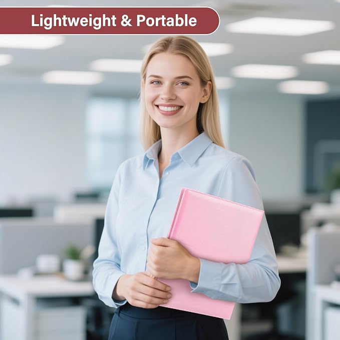 Professional Padfolio,Pink Faux Leather Portfolio Binder | Includes clipboard,business card holder and document storage for office,conference,interviews,resume papers and business use