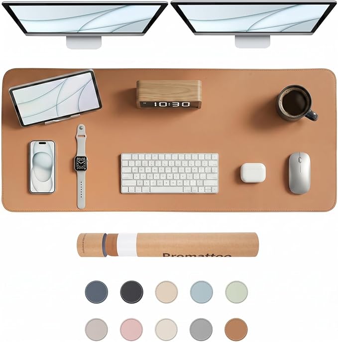 Large Desk Pad Non-Slip Desk Mat Protector for Keyboard Mouse Waterproof Vegan Leather Surface Faux Leather Laptop Mat Smooth Mouse Pad Premium Gift Tube Caramel Brown 47" x 17"