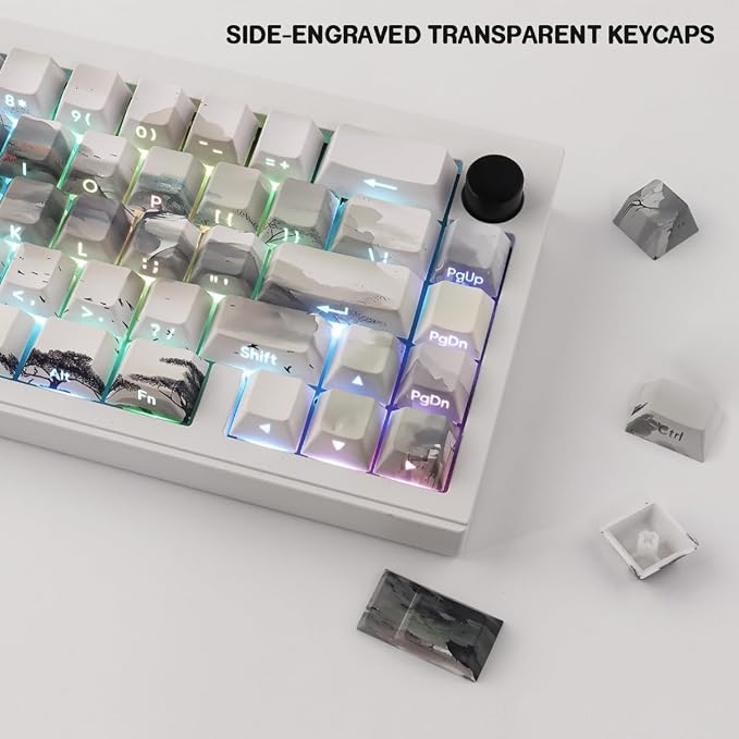 Sunzit PBT Keycaps - Side Print Keycaps 75 Percent, Shine Through Custom Key caps, Japanese Keycap Set Dye Sub & Double Shot, 135 Keys Cherry Profile Keyboard Keycap for Mechanical Keyboard