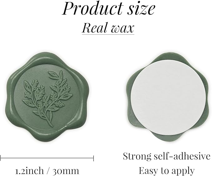 UNIQOOO Wax Seal Stickers - Eucalyptus Wedding Invitation Envelope Seal Stickers, 100 Pcs Self- Adhesive Olive Green Stickers, Perfect for Invitation, Envelopes, Gift Wrapping, Christmas