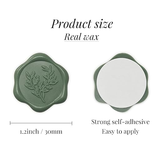UNIQOOO Wax Seal Stickers - Eucalyptus Wedding Invitation Envelope Seal Stickers, 100 Pcs Self- Adhesive Olive Green Stickers, Perfect for Invitation, Envelopes, Gift Wrapping, Christmas