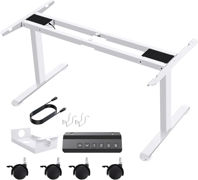 Dual Motor Electric Standing Desk Frame,Compatible Desktop Size 48″-78″ and 264 lbs Weight Capacity,Memory Controller Height Adjustable Frame,White Frame Only