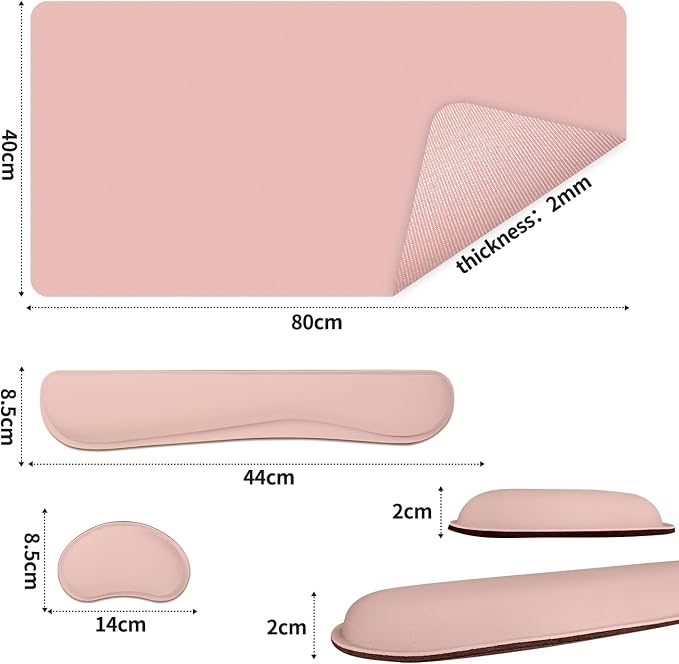 Desk Pad Mat Set,3-in-1 Large Mouse Pads with Wrist Rest and Keyboard Pad, Pink Desk Mats for Keyboards and Mouses, Ergonomic Keyboard and Mouse Mat Set for Office Home Decor, 31.5" x 15.7"