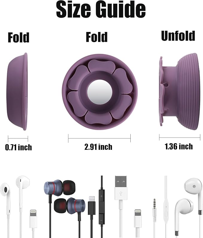 MAIRUI Wired Earbud Case Earphone Headphone Cord Organizer Earbuds Wrap Soft Silicone Magnetic Holder Storage Tangle Free Cable Winder(Grape Purple)