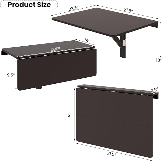 Tangkula 31.5" Wall Mounted Folding Desk, Drop-Leaf Floating Desk with Spacious Surface, Space-Saving Foldable Wall Table for Study, Bedroom, Bathroom, Balcony & Small Spaces