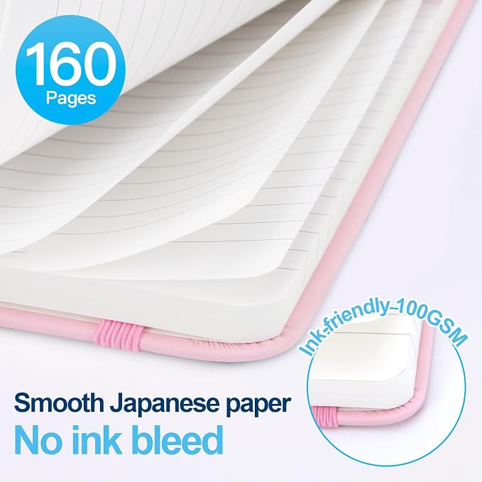Lined Journal Notebook A5, College Ruled Hardcover Journal for Women, 160 Pages with 100gsm Thick Paper for Writing, Work, Notes & Journaling, Gift for Women, Pink