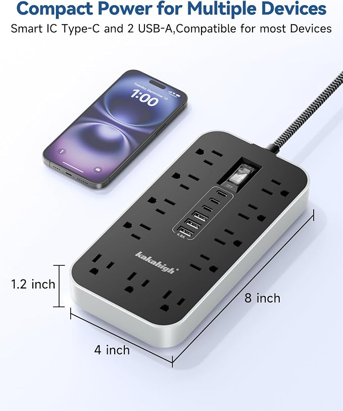PD30W USB Extension Cord with Multiple Outlets- 5 FT USB Power Strip, 1625W AC Extension Cord with 11 AC Outlet 6 USB, Desk Charging Station for Home, Office, Dorm, Gaming Room Essentials