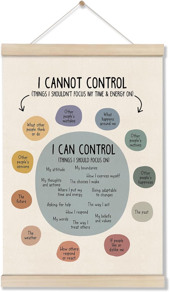 DOI-LANEE Mental Health Posters Hanger Frame, Things I Can Control Poster 16x12 Inch, Therapy Office Decor, Inspirational Wall Art for Homeschool Counseling Office, Calm Down Corner Wall Decor