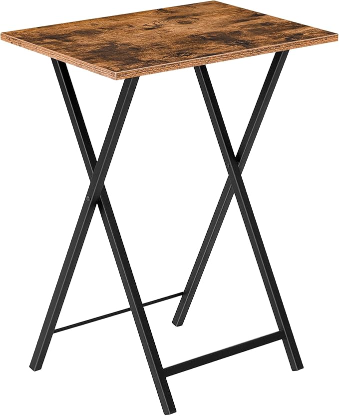 HOOBRO Folding TV Table, TV Tray, Stable Snack Table for Small Space, Portable Sofaside Desk, Easy Assembly and Storage, Ideal for Snacks and Meals in Living Room, Rustic Brown and Black BF15BZ01