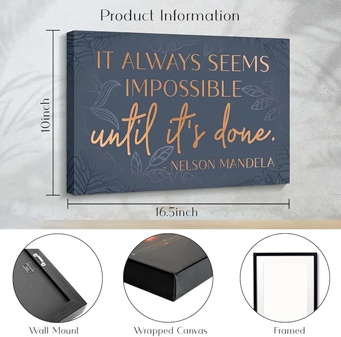 HoneyKICK Nelson Mandela Inspirational Quote Canvas Wall Art - Motivational Wall Decor for Office, Bedroom, Living Room - Abstract Wall Art for Women Office Decor Framed Canvas
