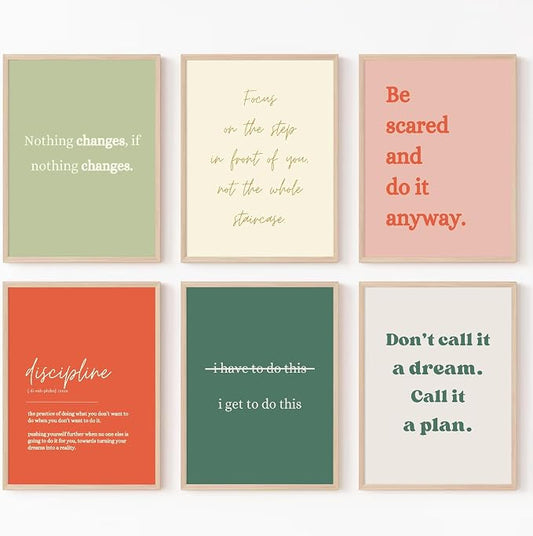 Office Wall Art Motivational Posters Inspirational Quote Canvas Wall Decor Office Positive Pictures Inspirational Classroom Art Motivational Work Prints for Gym Home 8x10 Inch Unframed Set of 6