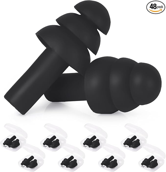 24 Pairs Black Ear Plugs Bulk NRR 29dB Reusable Silicone Ear Plugs with Plastic Cases Soft Foam Plug for Sleeping Noise Cancelling Concerts Shooting Swimming Noise Reduction