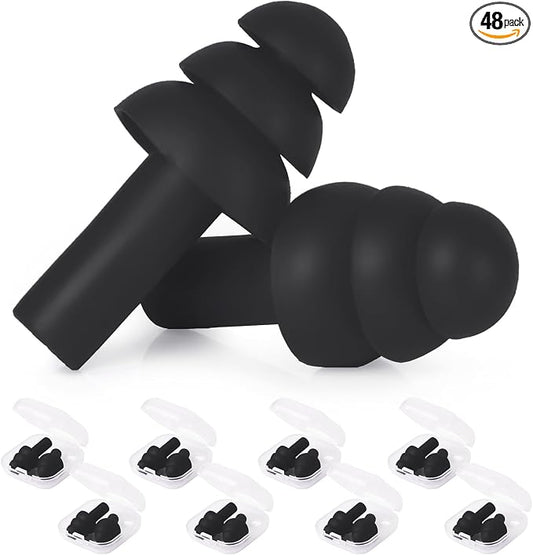 24 Pairs Black Ear Plugs Bulk NRR 29dB Reusable Silicone Ear Plugs with Plastic Cases Soft Foam Plug for Sleeping Noise Cancelling Concerts Shooting Swimming Noise Reduction